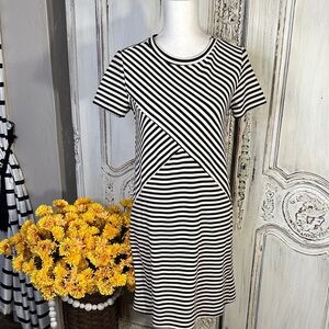 MANGO Casual Short Sleeve Striped Black and White Women's Dress